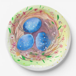 Pasen snijdt waterverven blauwe eieren papieren bordje