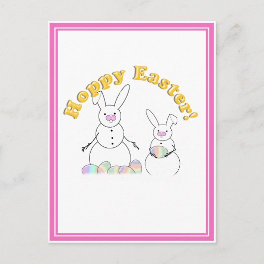 Pasen Snowmen Snow Bunnies 'HOPPY EASTER' Feestdagenkaart (Voorkant)