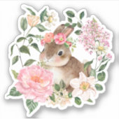 Pasen Sticker Gift Label Bunny Spring Flowers (Voorkant)