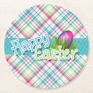 Pasen - Stripe Patroon voor "Happy Easter" Ronde Kartonnen Onderzetter