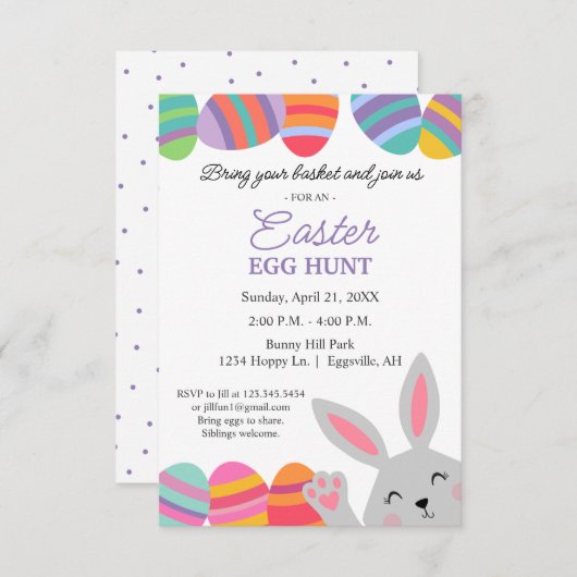 Pasen Uitnodiging Cute Bunny Mooie Eieren (Voorkant / Achterkant)