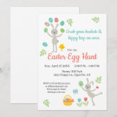 Pasen Uitnodiging Huppend Konijn en Eiersoeken (Voorkant / Achterkant)
