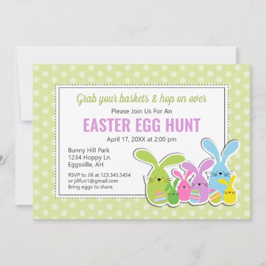 Pasen uitnodiging met een menigte konijnen Eierjac (Voorkant)