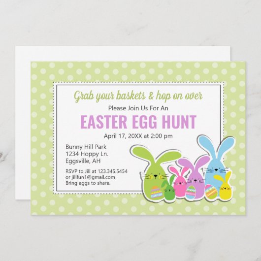 Pasen uitnodiging met een menigte konijnen Eierjac (Voorkant / Achterkant)