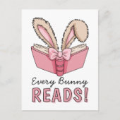 Pasen Vakantie Schattig Lezend Konijn Boek Liefheb Feestdagenkaart (Voorkant)