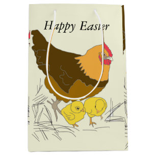 Pasen van kippen en kippen medium cadeauzakje