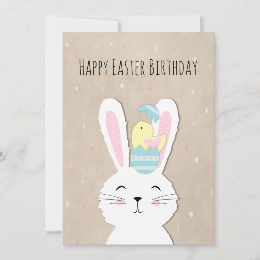 Pasen verjaardag schattig konijn en eieren (Voorkant)