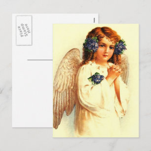 Pasen. Vintage die Angel-religie aanbidt Feestdagenkaart