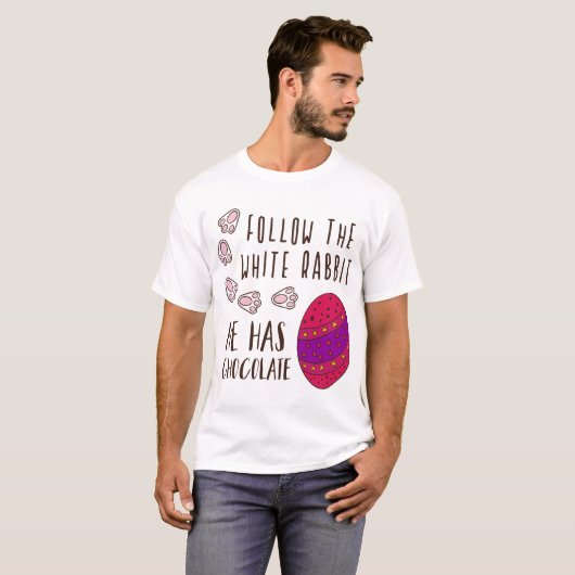 Pasen volgen het witte konijn grappig t-shirt (Voorkant volledig)