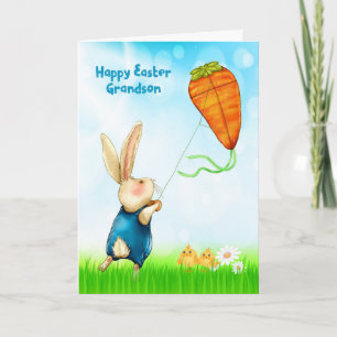 Pasen voor Grandson Rabbit Flying Carrot Kite Feestdagen Kaart