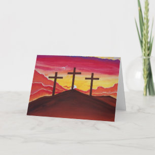 Pasen Wenskaart kruist zonsondergang Jesus Art Feestdagen Kaart