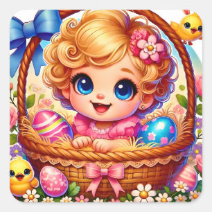 PASEN: WOW! MEISJE ~ VIERKANTE STICKER