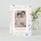 Pasen Zegen | Aangepaste Foto & Naam | Botanisch Feestdagenkaart (Staand voorkant)