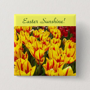 Pasen Zonneschijn! knoppen Gele Tulpen Bloemen Vierkante Button 5,1 Cm