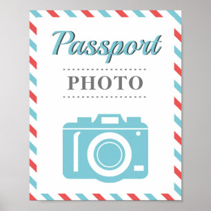Pasfoto Fotohokje Luchtvaart Reis Feest Blauw Rood Poster
