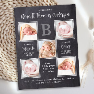 Pasgeboren Baby 5 Foto Collage Geboorteaankondigin Briefkaart