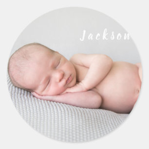 Pasgeboren baby aankondiging liefde voor familiefo ronde sticker