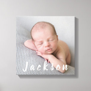 Pasgeboren Baby Boy Fotografie Persoonlijke naam Canvas Afdruk