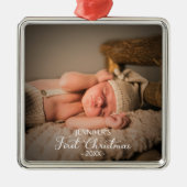 Pasgeboren Baby eerste kerstfoto Metalen Ornament (Voorkant)