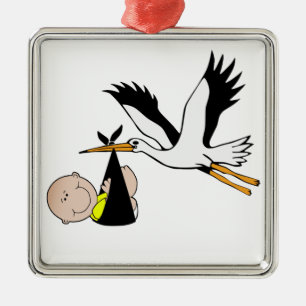 Pasgeboren Baby en Stork Metalen Ornament