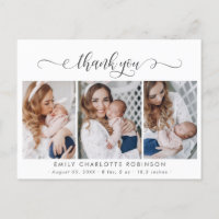 Pasgeboren Baby Foto Collage Moderne Script Bedank
