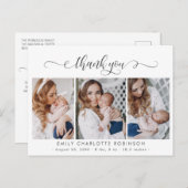 Pasgeboren Baby Foto Collage Moderne Script Bedank Briefkaart (Voorkant / Achterkant)