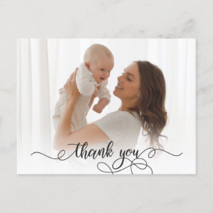 Pasgeboren Baby Foto Moderne Calligrafie Bedankt  Briefkaart