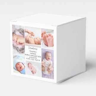 Pasgeboren Baby Geboorte Stats & Foto Collage Plaq Bedankdoosjes