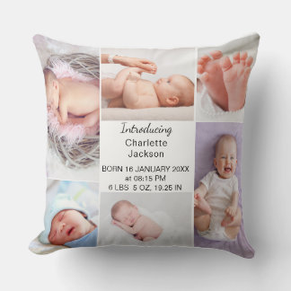 Pasgeboren Baby Geboorte Stats & Foto Collage Plaq Kussen