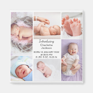Pasgeboren Baby Geboorte Stats & Foto Collage Plaq Magneet