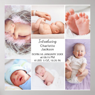 Pasgeboren Baby Geboorte Stats & Foto Collage Plaq Poster
