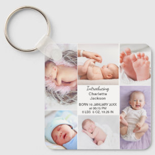 Pasgeboren Baby Geboorte Stats & Foto Collage Plaq Sleutelhanger