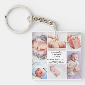 Pasgeboren Baby Geboorte Stats & Foto Collage Plaq Sleutelhanger