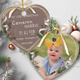 Pasgeboren Baby Geboorteinfo Custom Photo 1st Xmas Keramisch Ornament