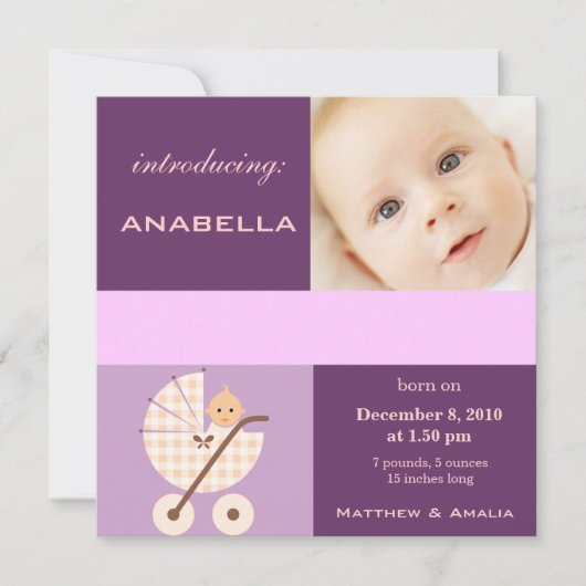 Pasgeboren baby meisje aankondiging (Voorkant)