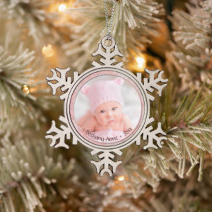 Pasgeboren baby meisje herdenkingsherinnering geda tin sneeuwvlok ornament