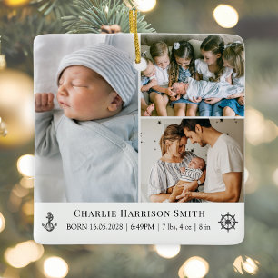 Pasgeboren Baby statistieken en foto Keramisch Ornament