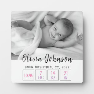 Pasgeboren babymeisje geboorte statistieken eenvou fotoplaat