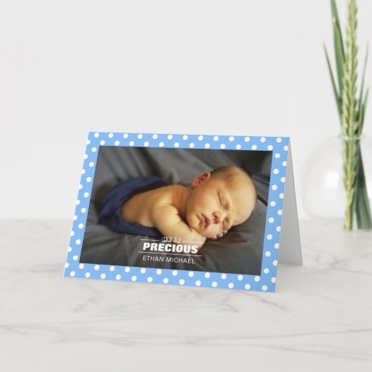Pasgeboren Foto Baby Boy Blue Polka Dots Kaart (Voorkant)