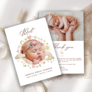 Pasgeboren Geboorte Baby Meisje Foto Bedankt Aankondiging