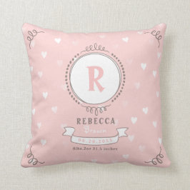 Pasgeboren meisje gepersonaliseerde baby keepsakes kussen