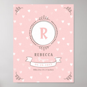 Pasgeboren meisje gepersonaliseerde baby keepsakes poster