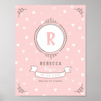Pasgeboren meisje gepersonaliseerde baby keepsakes poster