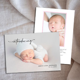 Pasgeboren Roze Baby Meisje Foto met statistieken Notitiekaartje