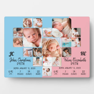Pasgeboren Tweeling Baby Statistieken Foto Collage Fotoplaat