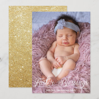 Pasgeborenen Baby Gold Glitter Foto Feestdagenkaart