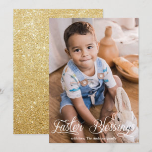 Pasgeborenen Baby Gold Glitter Foto Feestdagenkaart