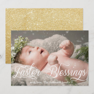Pasgeborenen Baby Gold Glitter Foto Feestdagenkaart