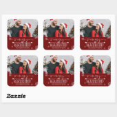 Pasgetrouwd Kerstmis Rood Merry & Married Foto Vierkante Sticker (Vel)
