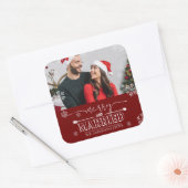 Pasgetrouwd Kerstmis Rood Merry & Married Foto Vierkante Sticker (Envelop)